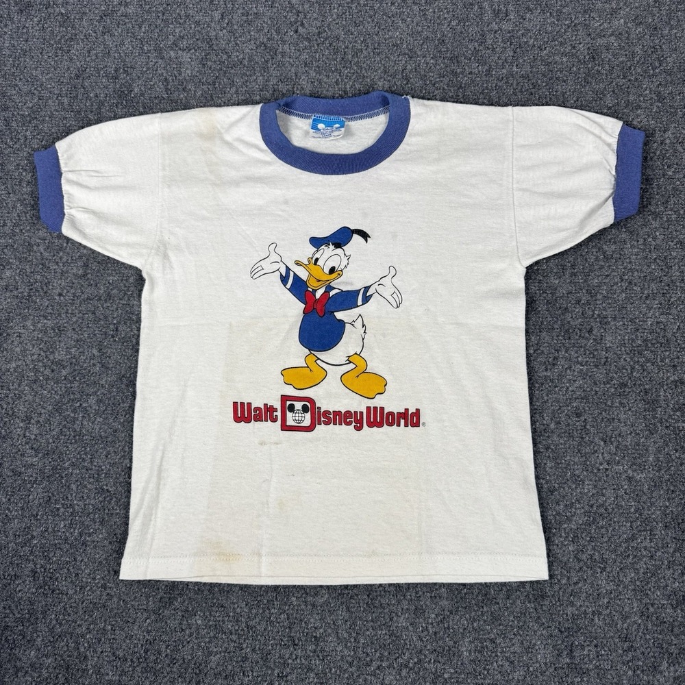 Vintage 80s Walt Disney World Donald Duck T-shirt Ringer Iconic Youth‎ L USA